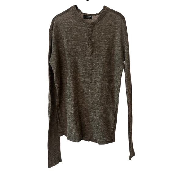 Zara Man green and grey linen blend lightweight knit henley crewneck sweater M - Picture 1 of 5